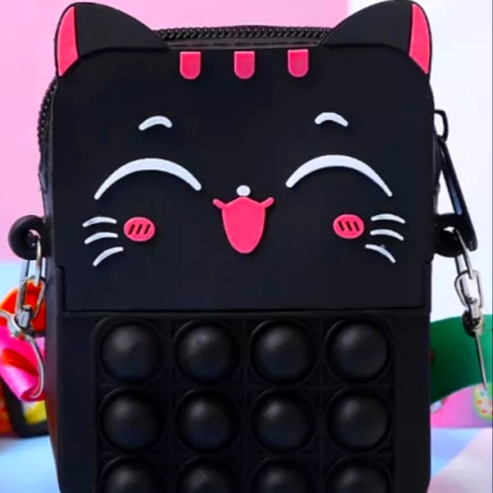 Black Kitty Cat Pop It Fidget Wallet/Coin Purse